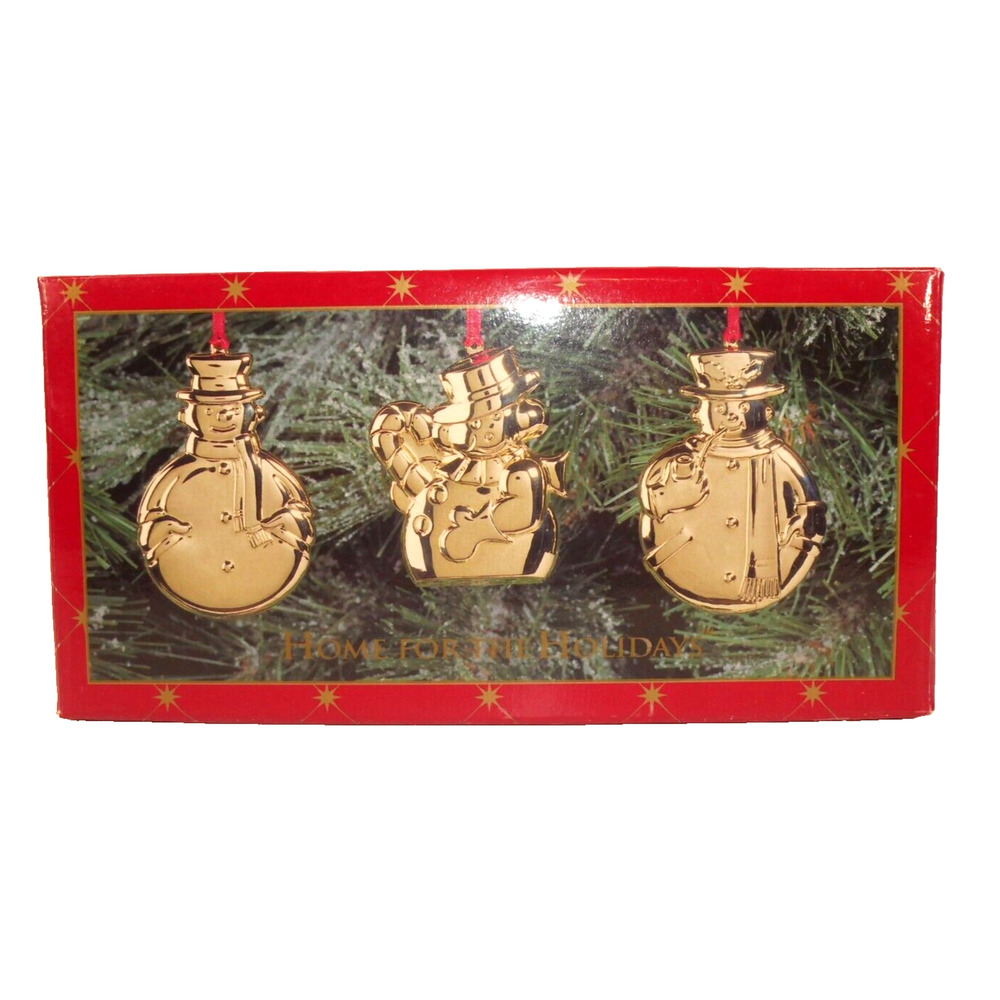 VTG Royal Limited Brass Plate Snowman Christmas Ornaments Set of 3